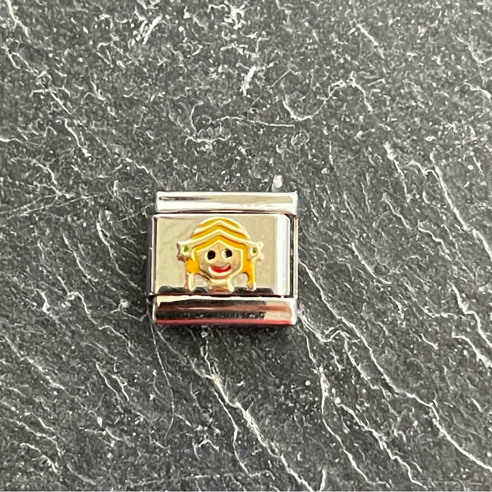 Zoppini Stainless Steel and Gold Girl Charm with Smiling Face